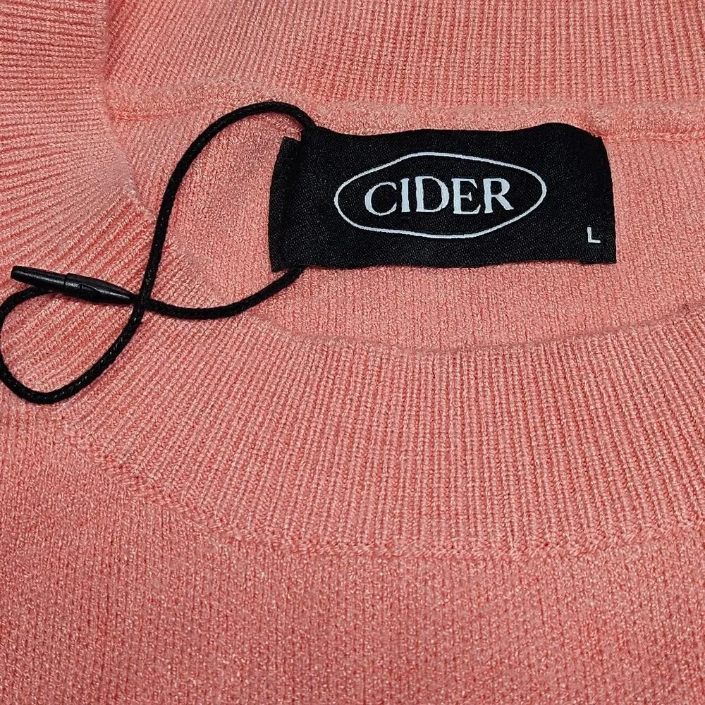 Cider Coral Pink Raised Red Squiggle Wave Cropped Trendy Pullover Knit Sweater